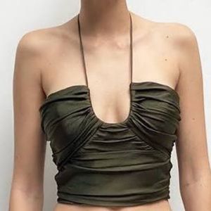 Zara Halter Olive Green Top